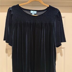 CeCe Navy Velour Blouse Size L *Holiday Collection*
